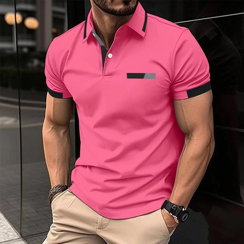 Ανδρική Μπλούζα Πόλο Slim Fit Καλοκαιρινή Κοντό Μανίκι Με Τυπωμένη Ψεύτικη Τσέπη Casual Πόλο από Μείγμα Πολυεστέρα Βαμβακιού