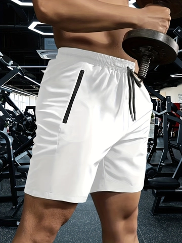 Men Quick Dry Fitness Gym Shorts Lightweight Workout Training Shorts With Zipper Pockets Breathable Running Sports Bottoms