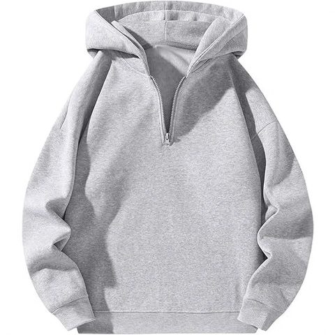 Men Quarter Zip Hoodie Cotton Blend Fleece Loose Fit American Casual Sweatshirt Streetwear Hooded Top Long Sleeve Pullover