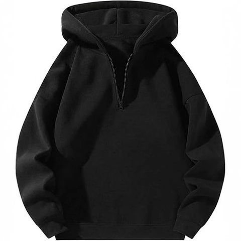 Men Quarter Zip Hoodie Cotton Blend Fleece Loose Fit American Casual Sweatshirt Streetwear Hooded Top Long Sleeve Pullover