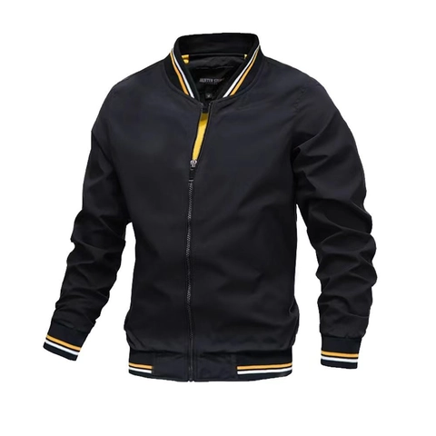 Ανδρικό Casual Bomber Μπουφάν Αντιανεμικό Ελαφρύ Μπουφάν Πιλότου Με Ριγέ Ριμπ Τελείωμα Φερμουάρ Φθινόπωρο Άνοιξη