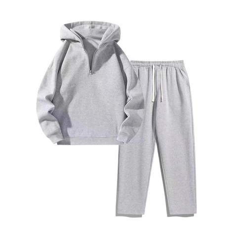Women Casual Tracksuit Half Zip Hooded Sweatshirt And Wide Leg Pants Solid Color Long Sleeve Sporty Loungewear Clothing