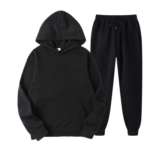 Men Casual Tracksuit Fleece Hooded Sweatshirt And Joggers Cotton Blend Sportswear For Autumn Spring Male