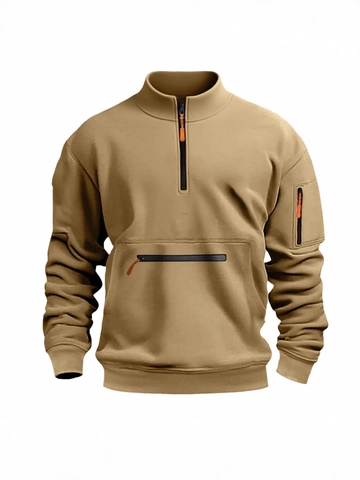Men's Fleece 1/4 Zip Pullover Sweatshirt Stand Collar Long Sleeve Loose Fit Tactical Outdoor Winter Warm Polyester Casual Top