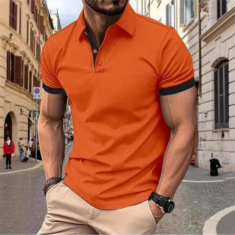 Men's Polo Shirt Short Sleeve Contrast Color Pique Breathable Slim Fit Casual Summer Fashion Sport Top For Men Adults