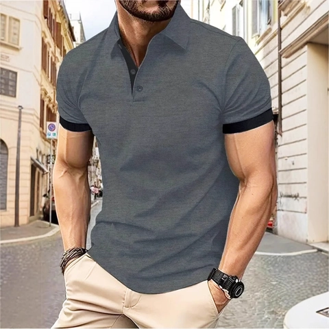 Men's Polo Shirt Short Sleeve Contrast Color Pique Breathable Slim Fit Casual Summer Fashion Sport Top For Men Adults