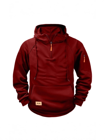 Herren Casual Halb Reißverschluss Kapuzenpullover Taktisch Outdoor Einfarbig Langarm Pullover Hoodie Mit Mehreren Taschen