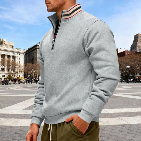 Heren Heavyweight Fleece Gevoerd Quarter-Zip Sweatshirt Streep Opstaande Kraag Casual Outdoor Pullover Sportief Sweatshirt Top