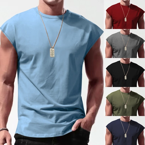 Camiseta de Músculo Sin Mangas para Hombre Casual Cuello Redondo Color Sólido Poliéster Camiseta de Tirantes Verano Suelto Gimnasio