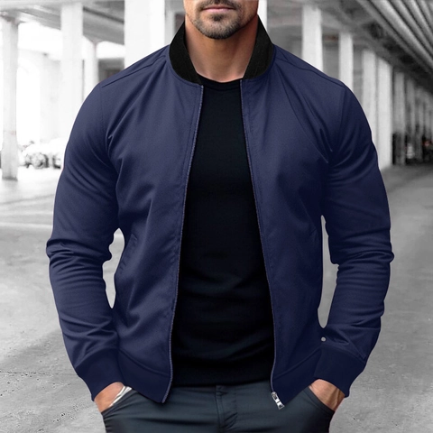Men's Slim Fit Bomber Jacket Lightweight Windproof Cotton Blend Sports Outerwear Stand Collar Spring Autumn Casual Wear