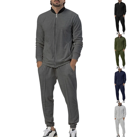 Herren Casual Sportanzug Leichtes Polyester Full Zipper Stehkragen Jacke Und Jogginghose 2 Teiliges Trainingsanzug