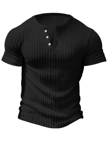 Herren Kurzarm Henley Shirt Gerippte Textur Schmale Passform Atmungsaktiv Casual Sommer Polyester Top Einfarbig Muscle Fit Tee