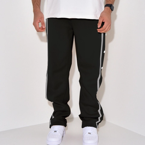 Pantaloni Sportivi Uomo Casual Misto Poliestere Bottoni Automatici Laterali Gamba Dritta Larghi Tuta con Strisce Laterali Bottom