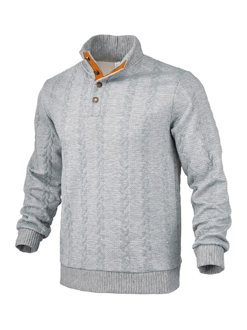 Felpa Casual da Uomo con Trecce Poliestere Spandex Colletto in Piedi Abbottonatura Caldo Pullover Retrò con Toppe sui Gomiti Top alla Moda Autunno Inverno
