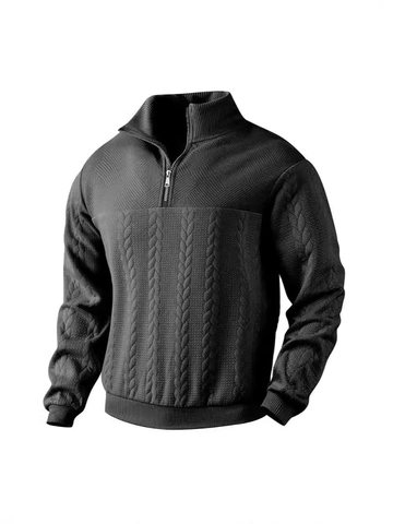 Sudadera de Media Cremallera para Hombre 95% Poliéster 5% Elastano Jacquard Texturizado Punto de Torsión Pullover Casual de Manga Larga