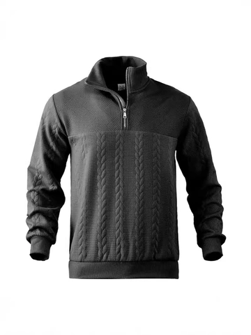 Sudadera de Media Cremallera para Hombre 95% Poliéster 5% Elastano Jacquard Texturizado Punto de Torsión Pullover Casual de Manga Larga