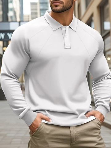 Herren American Vintage Raglanärmel Poloshirt Heavyweight Langarm Casual Lockerer Schnitt Einfarbig Polyester Mischung Top