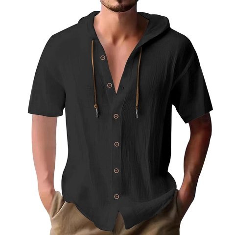 Heren Casual Polyester Overhemd met Capuchon Korte Mouwen Effen Kleur Zomertop Lichtgewicht Ademend Ruime Pasvorm Dagelijks