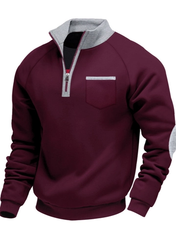 Ανδρικό Φούτερ με Φερμουάρ 1/4 Επένδυση Fleece Γιακάς Μανταρίνι Color Block Αθλητικό Casual Μακρυμάνικο Μπλουζάκι
