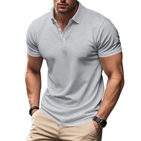 Herren Casual Kurzarm Polohemd Einfarbig Revers Knopfleiste Atmungsaktiv Polyester Top Sommer Sport Mode Urban Stil Tee