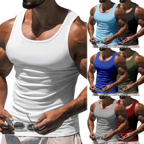 Men's Athletic Tank Top Polyester Printed Slim Fit Breathable Sleeveless Racerback Sportswear Vest For Gym Training Summer Bodybuilding