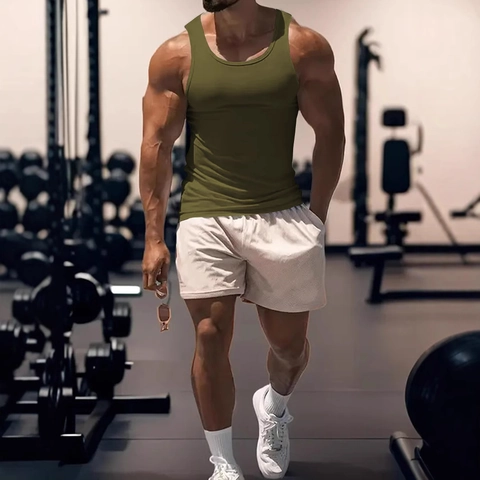 Men's Athletic Tank Top Polyester Printed Slim Fit Breathable Sleeveless Racerback Sportswear Vest For Gym Training Summer Bodybuilding