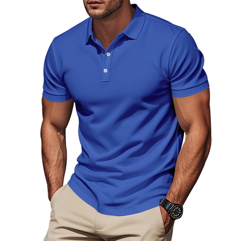 Men Polo Shirt Short Sleeve Quick Dry Breathable Golf Casual Business Lapel Solid Color Pique Fabric