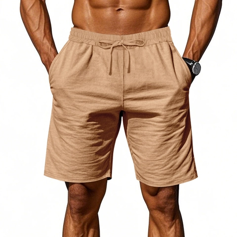Men's Casual Linen Blend Shorts Summer Plain Elastic Waist Drawstring Beach Shorts With Pockets Breathable Straight Leg Shorts For Men