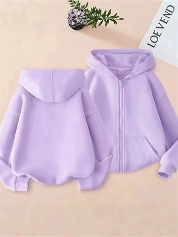 Kids Fleece Hooded Zip Up Sweatshirt Solid Color Long Sleeve Casual Outerwear For Boys Girls Toddler Warm Winter Jacket