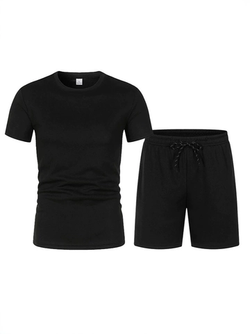 Ensemble Sport Été Homme Décontracté en Maille Respirante Séchage Rapide T-Shirt Manches Courtes et Shorts à Cordon Deux Pièces pour Gym Course Entraînement