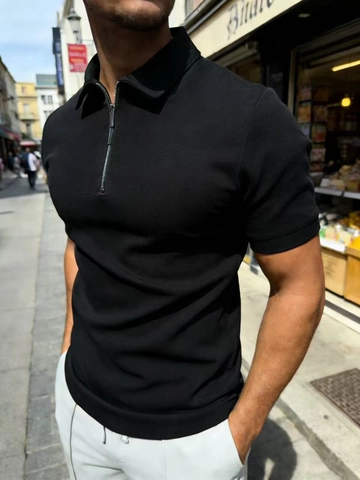 Herren Kurzarm Polo Shirt Reißverschluss Revers Lässig Atmungsaktiv Polyester Top Outdoor Sport Business Slim Fit Einfarbig Sommer Kleidung