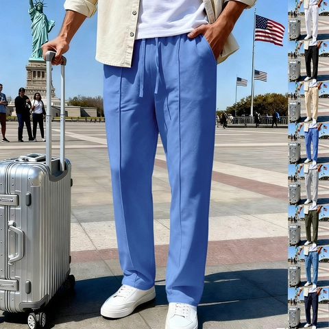 Ανδρικό Casual Παντελόνι Polyester Twill Κορδόνι Ελαστική Μέση Ίσιο Πόδι Κάθετη Ραφή Διακοσμητική Γραμμή Παντελόνι Ταξιδιού