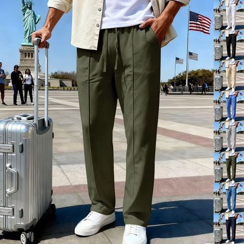 Ανδρικό Casual Παντελόνι Polyester Twill Κορδόνι Ελαστική Μέση Ίσιο Πόδι Κάθετη Ραφή Διακοσμητική Γραμμή Παντελόνι Ταξιδιού