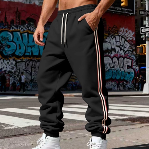 Pantaloni della Tuta da Uomo Casual con Banda Laterale in Pile Spessi con Coulisse e Polsini Elastici Streetwear Invernale