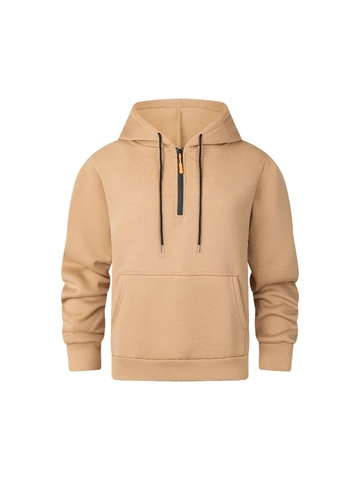 Sweat à Capuche de Sport Homme Demi Fermeture Éclair Polyester Manches Longues Décontracté Avec Poche Kangourou Homme