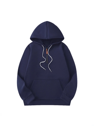 Mens Vintage Fleece Hooded Sweatshirt Solid Color Cotton Blend Pullover Warm Zippered Hoodie Kangaroo Pocket Winter Casual Outerwear