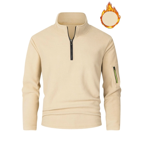 Men's Polar Fleece Quarter Zip Sweatshirt Stand Collar Outdoor Thermal Long Sleeve Top Tactical Pullover Jacket For Men Casual Autumn Winter