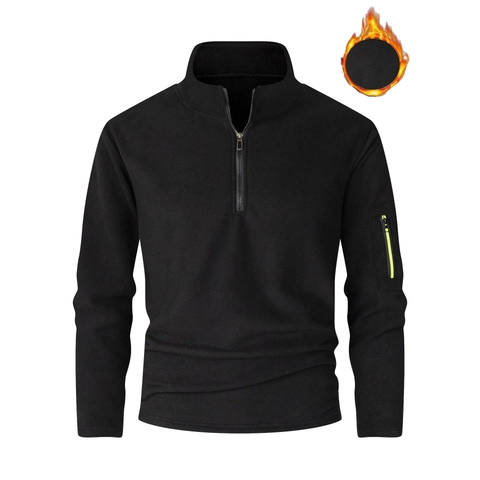 Men's Polar Fleece Quarter Zip Sweatshirt Stand Collar Outdoor Thermal Long Sleeve Top Tactical Pullover Jacket For Men Casual Autumn Winter