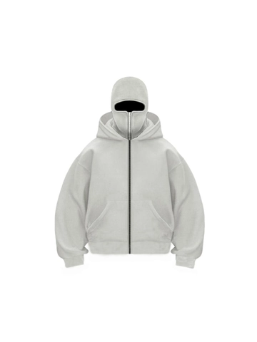 Felpa con Cappuccio Balaclava Uomo Full Zip Poliestere Pesante Foderata in Pile Oversize Tinta Unita Streetwear Felpa Invernale Calda