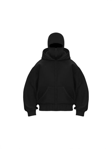 Herren Full Zip Hoodie Mit Integrierter Balaclava Maske Schweres Polyester Oversized Streetwear Techwear Casual Top