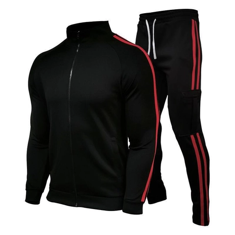 Conjunto de Chándal Deportivo Casual para Hombre Chaqueta con Cremallera y Cuello Alto y Pantalón Largo con Doble Raya