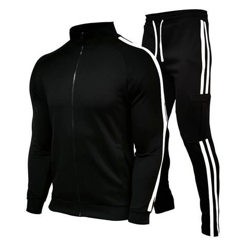 Conjunto de Chándal Deportivo Casual para Hombre Chaqueta con Cremallera y Cuello Alto y Pantalón Largo con Doble Raya