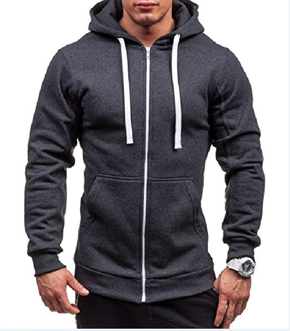 Men Zip-Up Hoodie Solid Color Long Sleeve Sweatshirt Hooded Jacket Casual Sporty Outerwear Pocket Comfort Top Coat