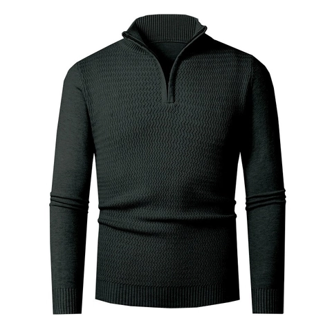 Men's 1/4 Zip Stand Collar Knitted Sweater Wave Texture Solid Color Long Sleeve Pullover Autumn Winter Casual Knitwear Top