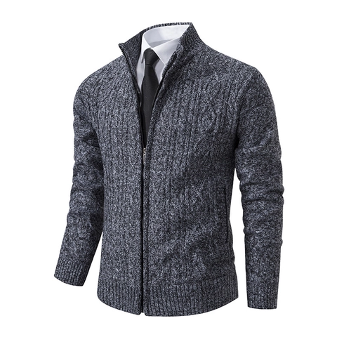 Men's Casual Cable Knit Cardigan Sweater Stand Collar Full Zip Jacket Long Sleeve Polyester Cotton Blend Warm Coat