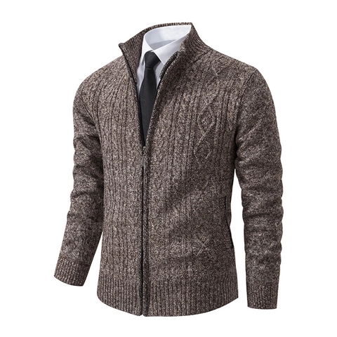 Men's Casual Cable Knit Cardigan Sweater Stand Collar Full Zip Jacket Long Sleeve Polyester Cotton Blend Warm Coat