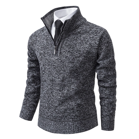 Men's Casual Half-Zip Mock Neck Knit Sweater Winter Warm Long Sleeve Fleece Lined Pullover Business Casual Top