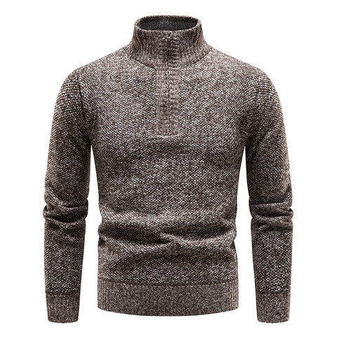 Men's Stand Collar 1/4 Zip Fleece Lined Sweater Autumn Winter Thick Knitted Pullover Ribbed Cuffs Plus Size Heather Top