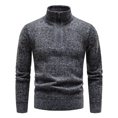 Men's Stand Collar 1/4 Zip Fleece Lined Sweater Autumn Winter Thick Knitted Pullover Ribbed Cuffs Plus Size Heather Top