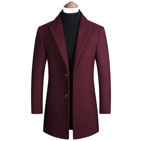Herren Casual Mittellanger Wollmantel Einreiher Revers Winter Trenchcoat Slim Fit Business Oberbekleidung